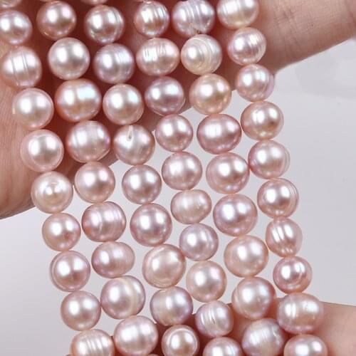 Wholesale 8-9mm Natural Purple Color Cultured Freshwater Pearl String Potato Shape Thread Beads For Jewelry Making