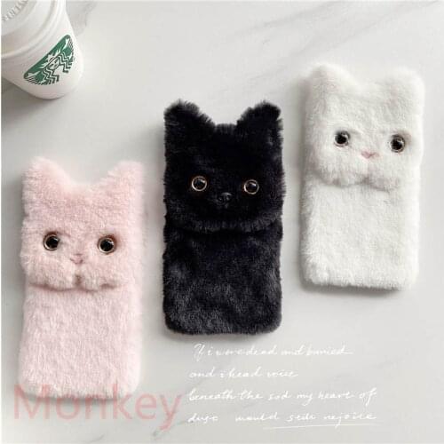 TPU Fur Plush 3D Cat Ears Phone Case For OPPO A73 A53S A31 A9 A5 2020 A94 A93 A74 A54 A16 A15 A52 A72 A92 F19 F17 F11 F9 A5S A3S