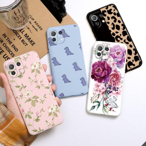 For Xiaomi Mi 11 Lite Pro Ultra Case Cartoon Cute Dinosaur Flower Bumper Cover Xiomi Mi 11 11i Mi11 Lite Ultra Mi11lite TPU Case