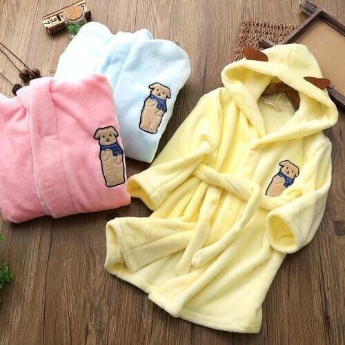 Childrens Nightgown Flannel Baby Baby Boy Thicken Girls Coral Fleece Pajamas Fall Winter Four Seasons Bathrobe