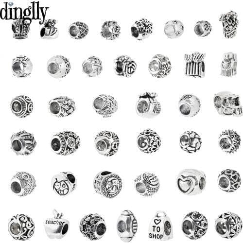 Dinglly Silver Color Beads Charm Fit Bracelet & Necklace For Women Fashion Jewelry Accessory Beaded Dropshipping