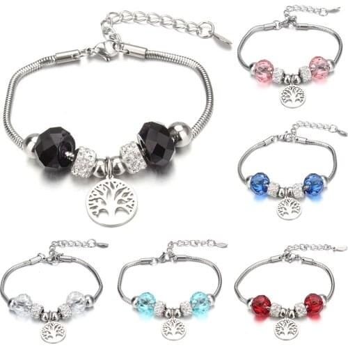 Dropshipping Tree of Life Shape Crystal Charm Bracelets Stainless Steel Bracelet Women DIY Beads Bracelets Bangles Jewelry Gift