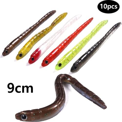 HENGJIA 10pcs 9cm Simulate Earthworm Soft Swimbait Fishing Wobblers Silicone Bait