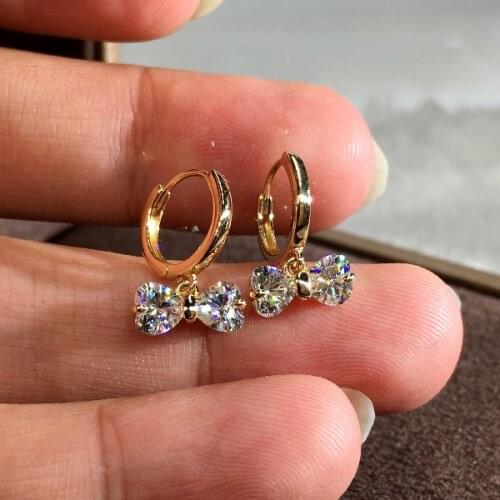 Dainty Bridal Bowknot Crystal Earrings Charm Female White Zircon Hoop Earrings Boho Gold Silver Color Wedding Earrings For Women