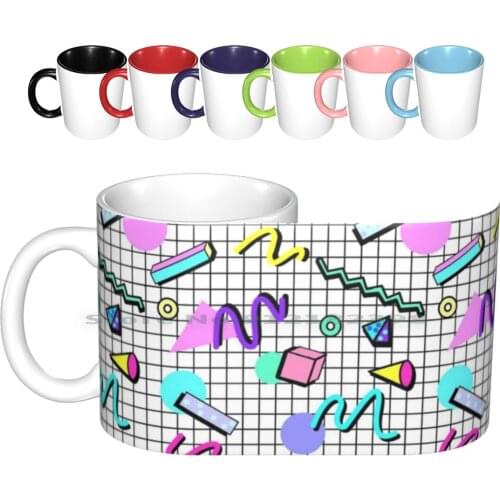 80s Retro Party Grid Design ( White Bg ) Ceramic Mugs Coffee Cups Milk Tea Mug 80s 80s Design Retro New Wave Saved By The Bell