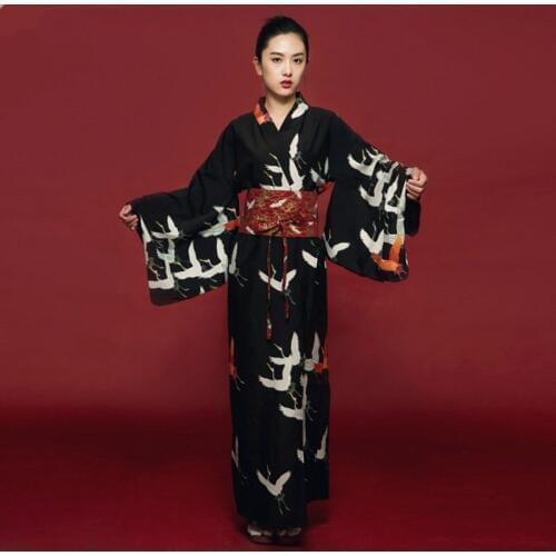 Japanese kimono traditional japanese kimono black yukata new feeling clothes obi Japanese geisha costume haori