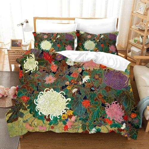 2/3 pcs Japanese Oil Painting Flower Bedding Set Ancient Art Duvet Cover Cartoon Warm Bed Quilt Cover Kids Bedroom Bed Cover Set