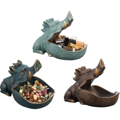 Creative Wild Boar Key Storage Bowl Resin Candy Dish Art Animal with Big Open Mouth Snack Jewelry Holder Home Bedroom
