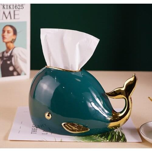 Creative Ceramic Whale Tissue Box High-end Animal Ornaments Crafts Living Room Office Countertop Tissue Box Home Decoration Gift