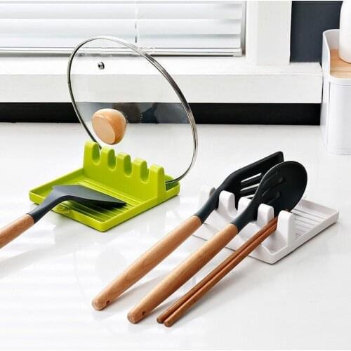 Kitchen Spoon Holder Spatula Fork Rack Shelf Organizer Plastic Spoon Rest Chopsticks Holder Non-slip Spoons Pad Kitchen Utensil