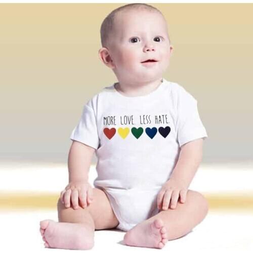 Summer White Newborn Infant Baby Boys Girls Cotton Short Sleeve Print More Love Less Hate Jumpsuit Baby Clothes White
