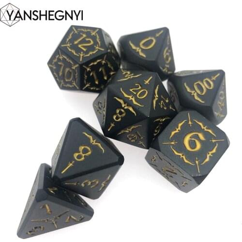 DnD Metal Dice RPG MTG Italics Font Include Pouch A Variety of Colors 7 Pcs Set D4 D6 D8 D10 D12 D20 Table Games Dados Dices