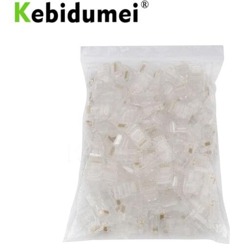Kebidumei 50PCS RJ45 RJ-45 CAT5 CAT5E Modular Cable Head Plug Ethernet Gold Plated Network Connector Best Promotion