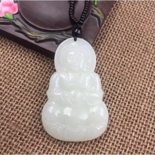 Natural Xinjiang Hetian jade white Guanyin pendant 35 * 56mm with certificate