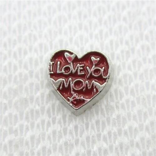 New 20pcs/lot I love you mom heart Floating Charms Living Glass Memory Floating Lockets Pendants Charms DIY Jewelry Charm