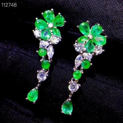 New Arrival Natural and Real Emerald Earring 925 Silver sterling Fine Charm Jewelry for Women Wedding Party Earring
