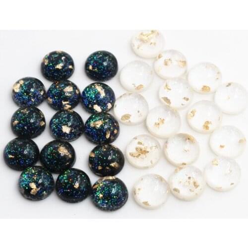 40pcs 8mm 10mm 12mm Black White Built-in Gold color leaf Style Flat back Resin Cabochons Fit 8/10/12 mm Cameo Base Cabochons