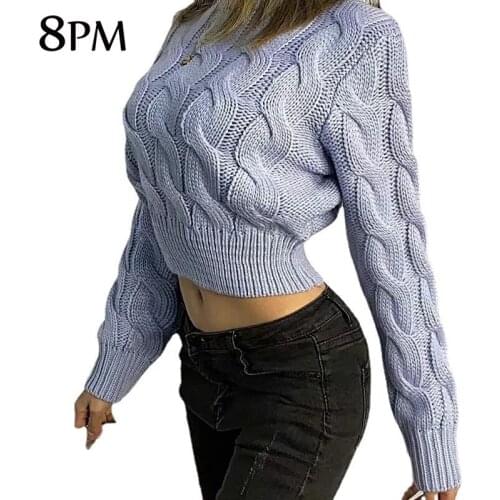 Fall Winter Sweater Women Vintage Knit Cropped Pullovers O-Neck Long-Sleeved Sweater High-Waist Twist Knitting Sweater ouc1194