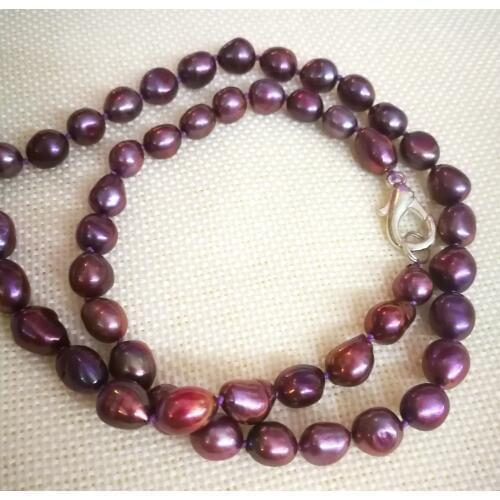 Women Jewelry 17'' 43cm choker necklace 9mm Dark Purple pearl handmade Real cultured freshwater pearl gift