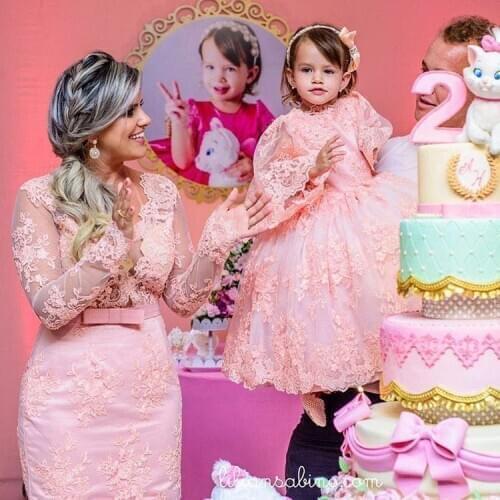 Flower Girls Dress Short Mother Of The Bride Dresses Beaded Formal Evening Party Gowns Long Sleeves Mother Daughter Dresses