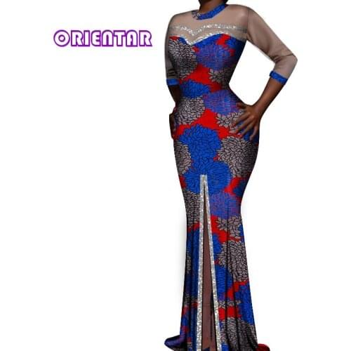 African Print Long Maxi Dress Women Dashiki Ankara Split Dress Wedding Party Fashion Shinny Evening Gowns Private Custom WY478