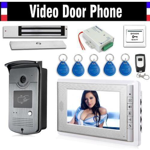 Wired 7" Video Door Phone Intercom Entry System 1 Monitor + 1 RFID Access Camera + 180kg Electric Magnetic Lock+ Door Exit