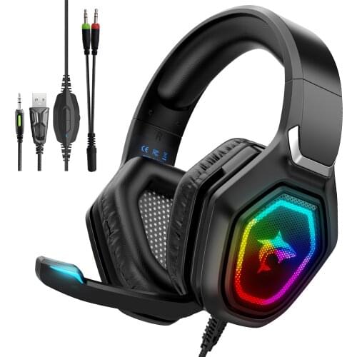 Wired Headphones 3D Stereo Gaming Headset With Microphone RGB Light For PS4 Xbox One Headset Gamer Noise Cancelling Earphones