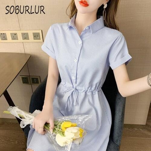 SOBURLUR 2021 New Summer Dress Woman Womens Womens Student Shirt Long Dress Fashion Slim dress Literature and Art Sexy