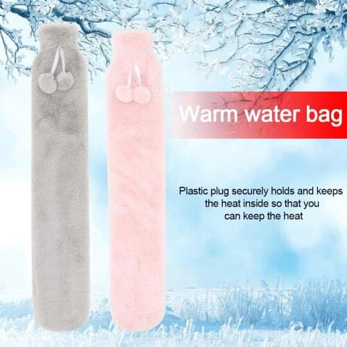 74x14cm Long Hot Water Bottles Bag Pink Gray Removable Cover Extra Long Rubber Hot Water Bottle Waist Hand Foot Warmer pretty