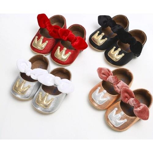 Infant Newborn Baby Shoes Girl Boy Dress Princess Gold Crown Toddler PU bling Soft Sole Anti-slip First Walkers Baby Crib Shoes