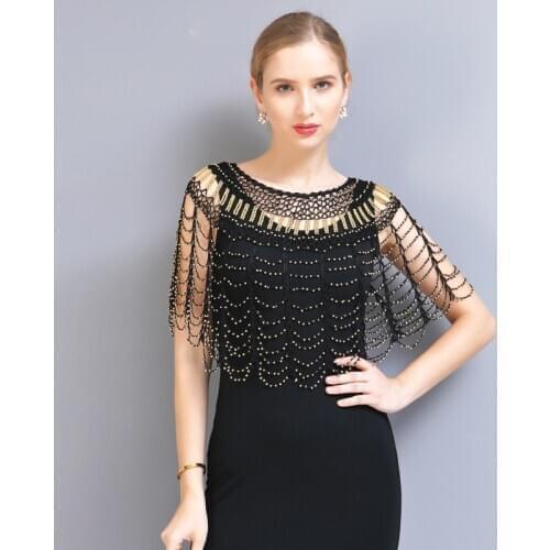 Handmade Crochet Hollow Out 1920s Shawl Wraps Gatsby Party Beaded Evening Cape Bridal Shawl Bolero Flapper Cover Up