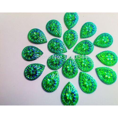 Sew on rhinestones Green AB colour 13*18mm resin crystal water drop shape shining gemstones hand sewing for dress 80pcs/lot