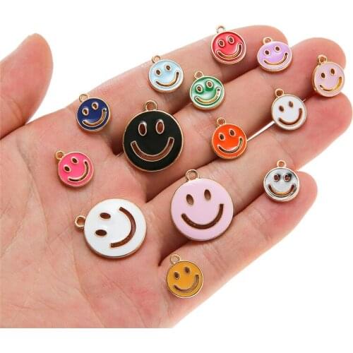 YEYULIN 10PCS/PACK Mixed Color Smile Face Eyes Enamel Charms Alloy Pendant For Unisex DIY Necklace Earrings Jewelry Accessories