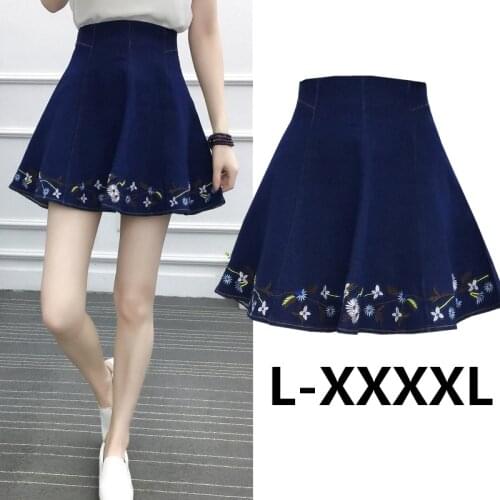 2020 skirt spring and summer large size embroidery high waist denim skirt a word thin short skirt