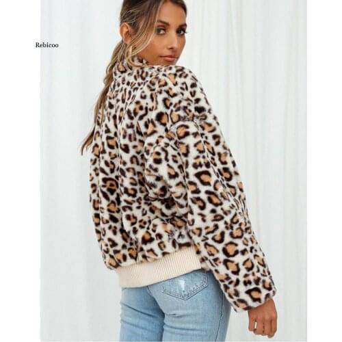 Womens Winter Long Sleeve Leopard Print Zip Up Fleece Jacket Outerwear Coat with Pockets Streetwear Femmle Cloths Thicken Warm