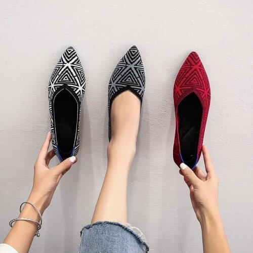 Brand womens shoes hot sale designer flat shoes woven knitted shallow flat soft sole soft leather pointed toe boat shoes