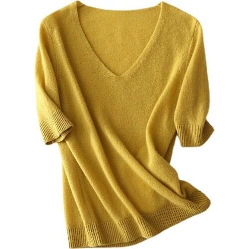 SHUCHAN Office Lady Woman Sweaters Solid Casual Cashmere V-Neck Spring/Autumn 2021 Fashion Ladies Clothes STANDARD