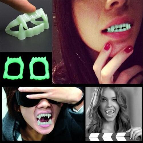 1 PC Vampire Fake Teeth Luminous Glow in the Dark Gag Terrorist Toy for Halloween Party Cosplay Props for 5Y+ People