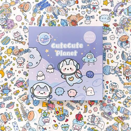 100 pcs/set Kawaii Cat rabbit space travel Decorative PVC Stickers Scrapbooking diy Label Diary Stationery Album Journal Planner