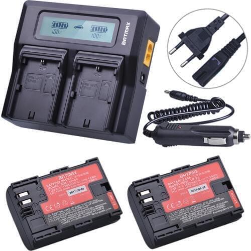 2Pcs Sanyo Cell LP-E6 LP E6 LP-E6N Battery + Rapid LCD Dual Charger for Canon EOS 5DS 5D Mark II Mark III 6D 7D 60D 60Da 70D 80D