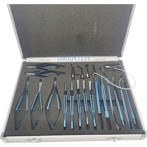 21PCS titanium alloy ophthalmic Eye Micro Cataract Set ophtalmic forceps Scissors Needle Holder