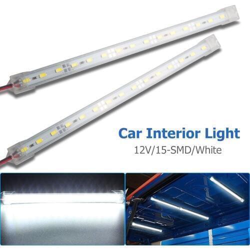 2x 15 LED Car Interior White Strip Lights Bar Lamp Car Van Caravan Boat Home 12V