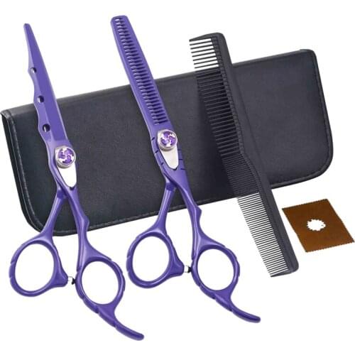 6 Inch Purple Salon Thinning Shears Hair Cutting Professional Barber Scissors Set
