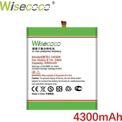 Wisecoco HE328 4300mAh Battery For Nokia 8 TA-1004 N8 H 328 Phone Battery Replacement + Tracking Number