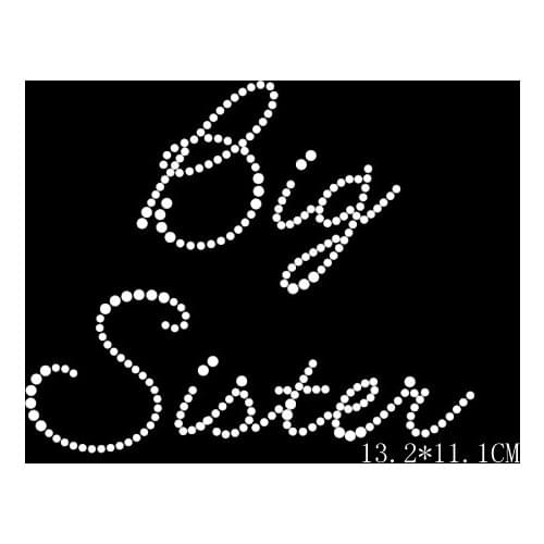 Free shipping hot fix rhinestones motif transfer design for cloth in white big sister for T-shirt