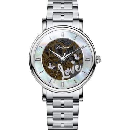 LOBINNI Ladies Watches Top Luxury Brand Women Automatic Watch Self Wind Mechanical Wristwatch Skeleton Dial Sapphire Pearl Dial