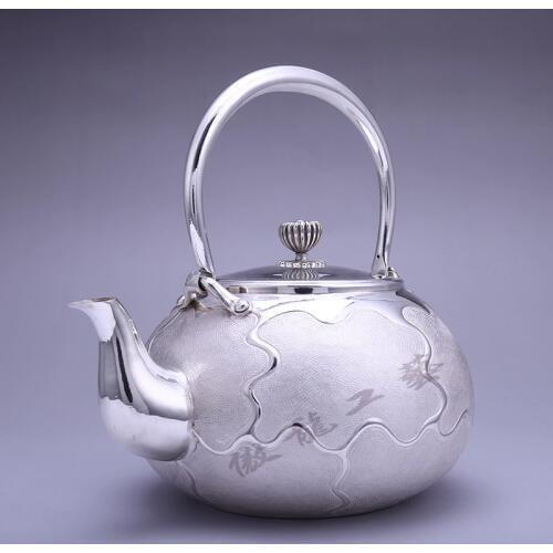 Teapot, kettle, hot water teapot, iron teapot, stainless steel kettle, tea bowl, 1000ml capacity, handmade S999 sterling silver