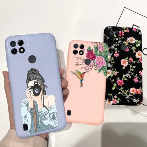 For Oppo Realme C21 C21Y Case Beautiful Girl Flowers Pattern Cover Cases For Realme C21Y C 21 Y Matte Soft TPU Shell Silicone