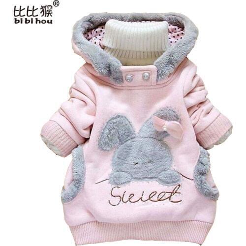 2019 Children Clothing Cartoon Rabbit Fleece Outerwear Girls Hooded Sweatershirt Jacket Winter Outfit Coat Roupa Infantil