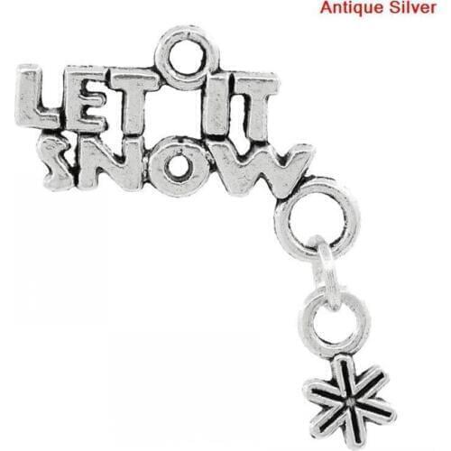 DoreenBeads Retail Charm Pendants Christmas Snowflake Silver Color "LET IT SNOW" Pattern 28x23mm,20PCs
